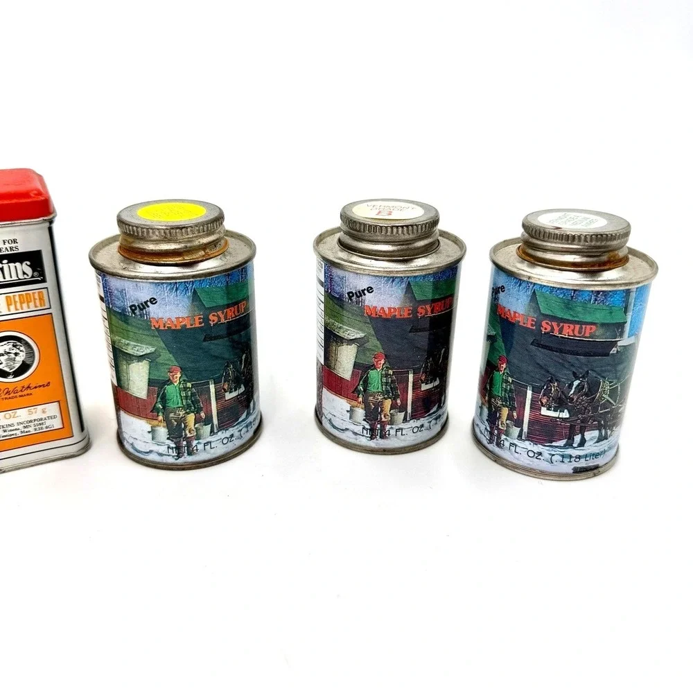 Vintage Watkins Spice Tins & Maple Syrup Cans and‎ Black Pepper Cayenne Lot of 5